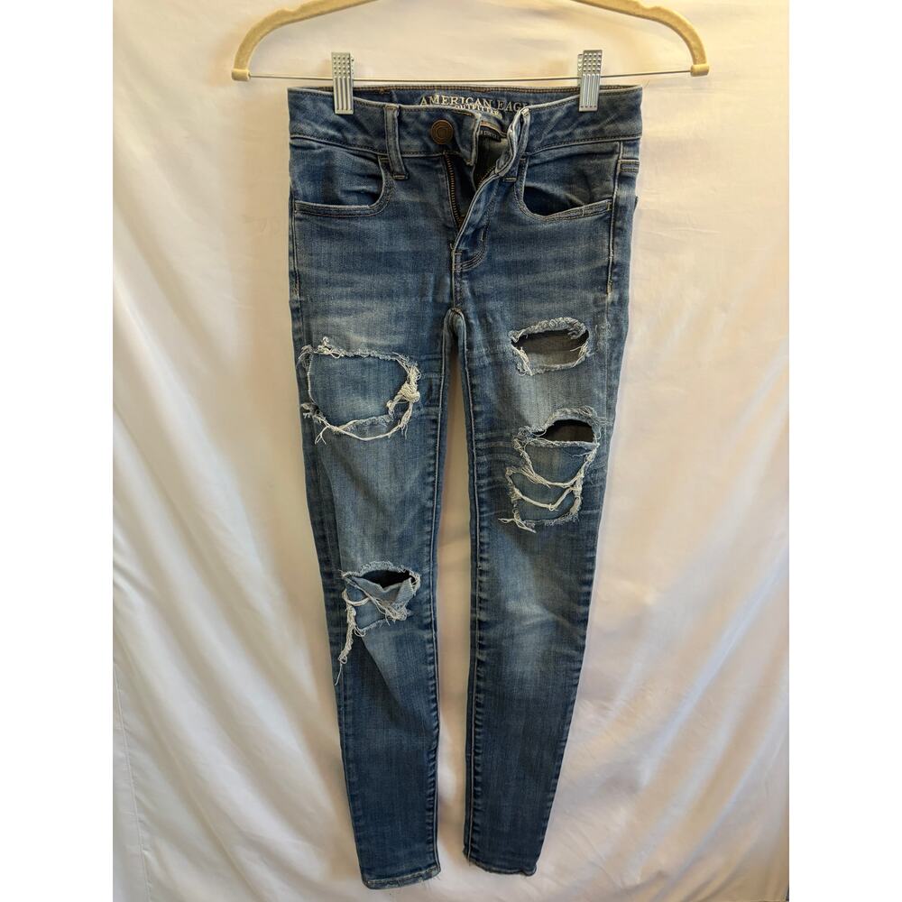 American Eagle Super Super Stretch X Women’s Size 00 Distressed Skinny Jeans